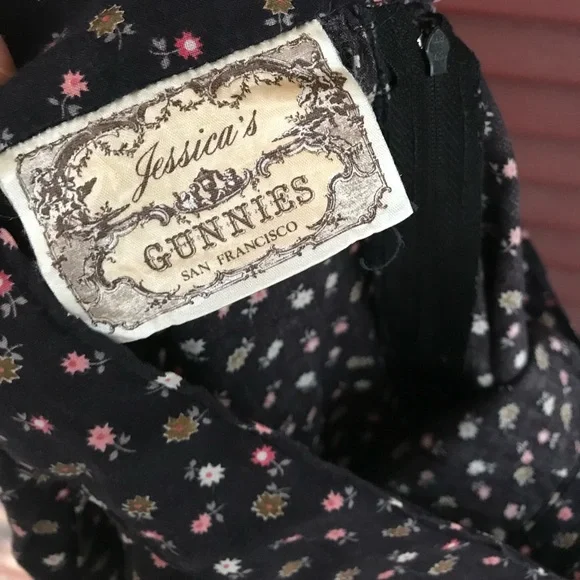 Vtg🎀Gunne Sax Black Calico Skirt Size S Prairie Midi Lace Trim👒🌾(RESERVED) - Picture 8 of 15